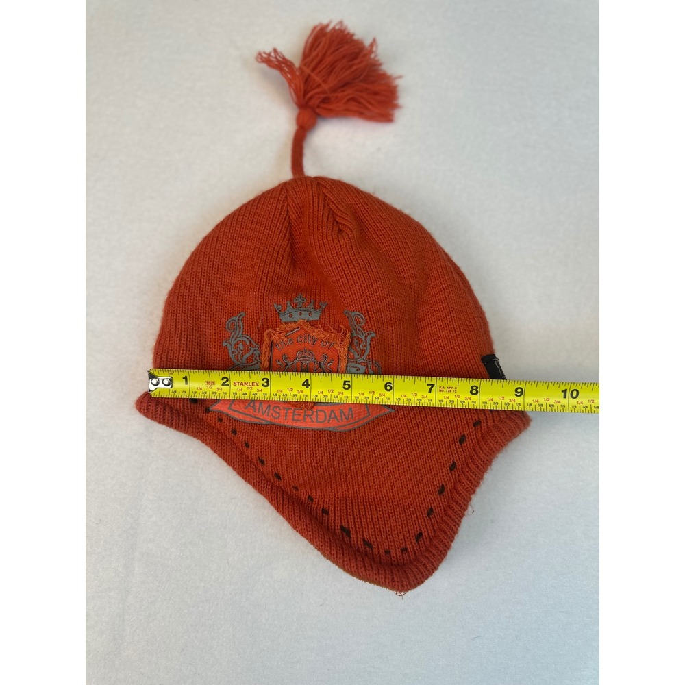 Robin Ruth Amsterdam Orange Knit Trapper Hat with Tassel & Ear Flaps Winter Ski - Picture 4 of 6